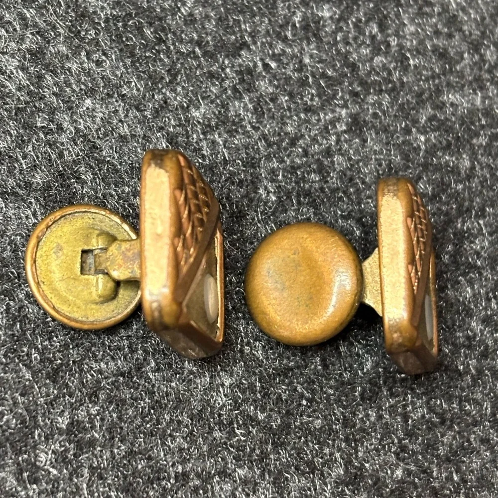 Vintage Gold and Bronze Cufflinks with Mother of Pearl Inlay